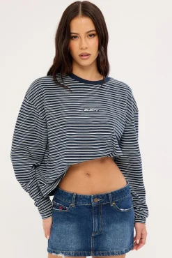 17 Degrees Stripe L/S Oversize Tee Blue Stripe