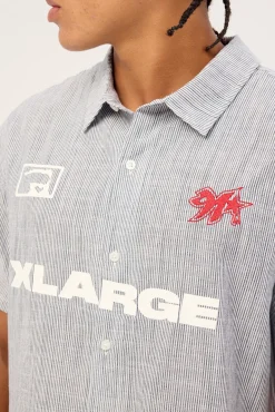 91 Star Short Sleeve Shirt White Blue Stripe