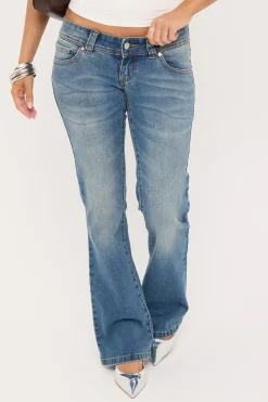 00 Super Low Skinny Kick Flare Jean Petra Blue