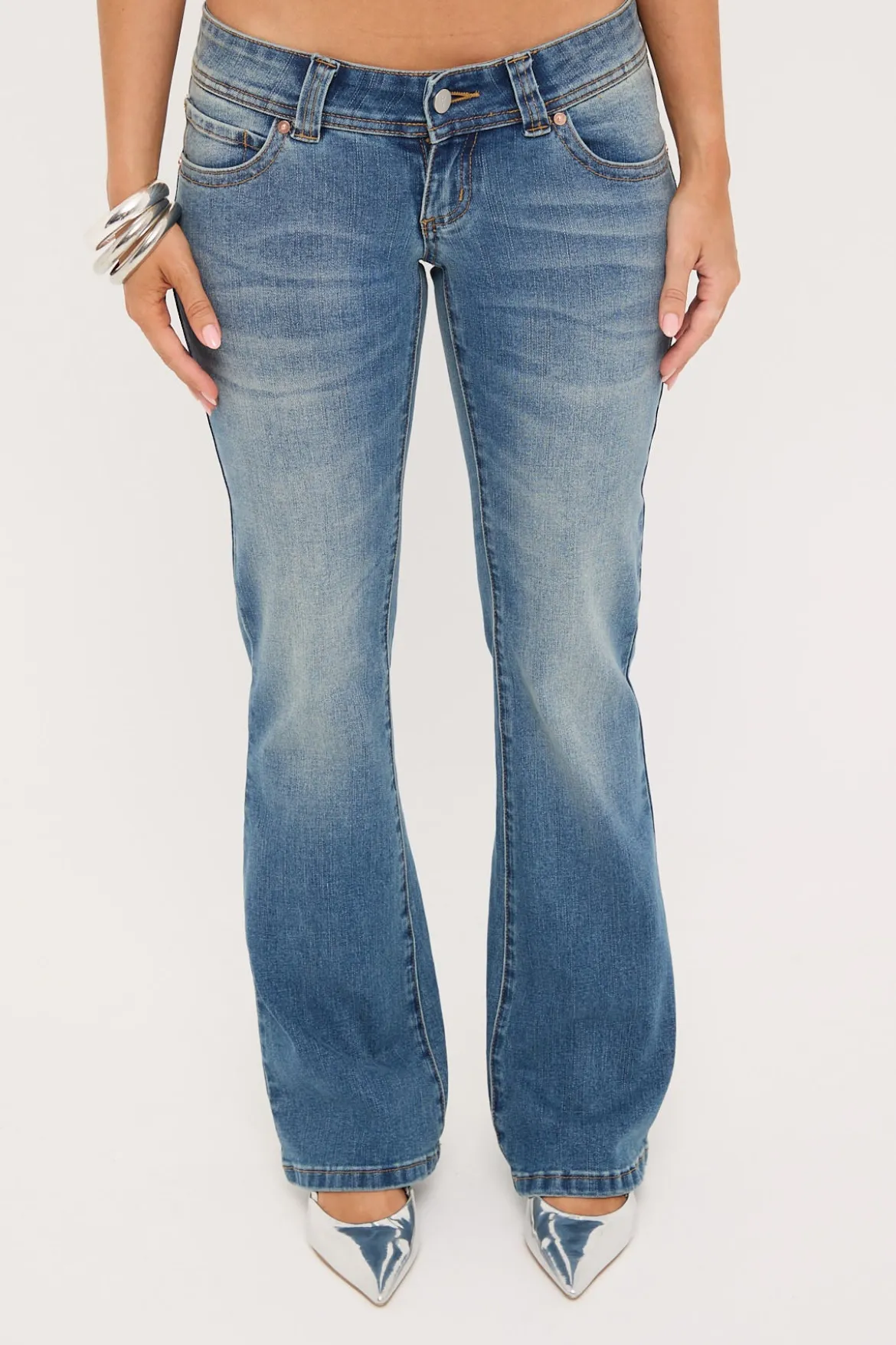 00 Super Low Skinny Kick Flare Jean Petra Blue