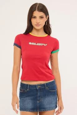 3 Tone Contrast Ringer Baby Tee Red