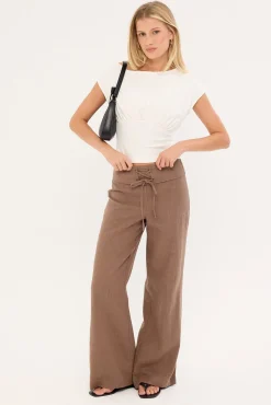 Abby Linen Mid Rise Pants Taupe