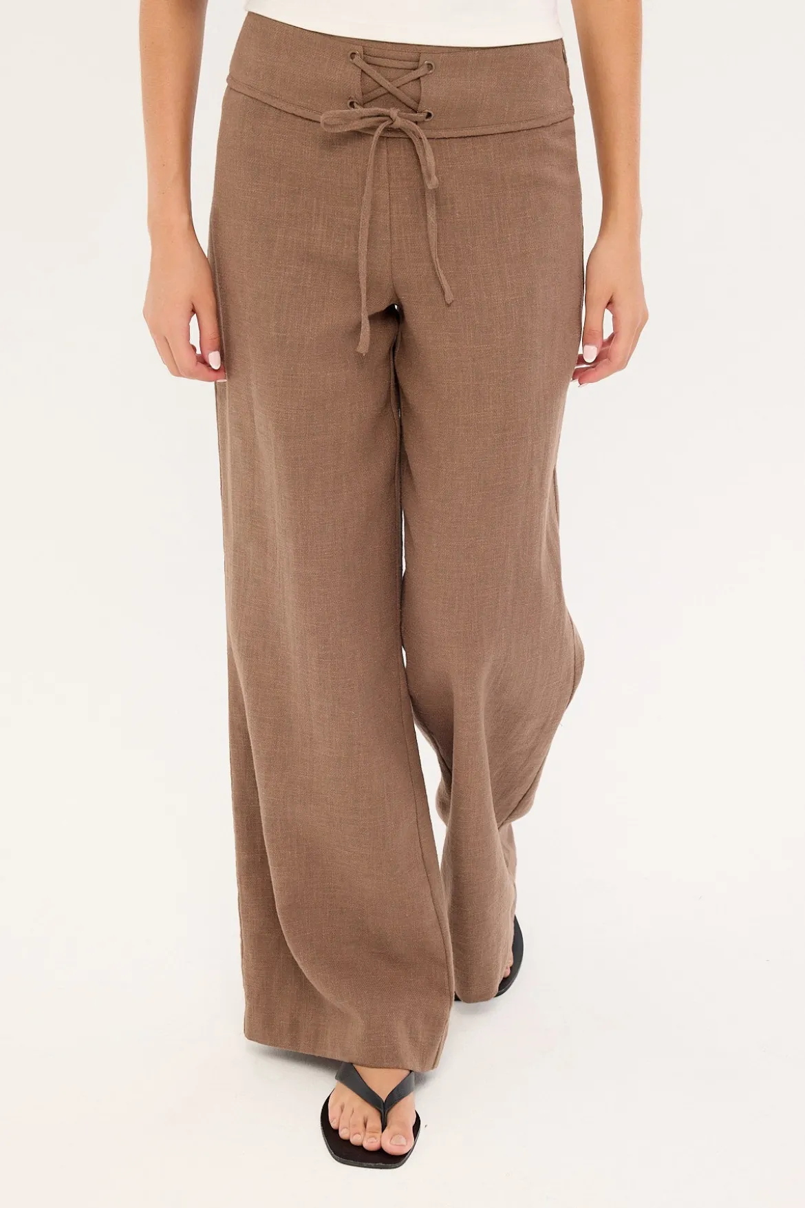 Abby Linen Mid Rise Pants Taupe