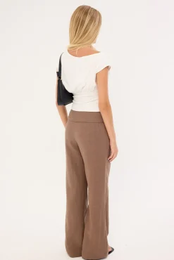 Abby Linen Mid Rise Pants Taupe