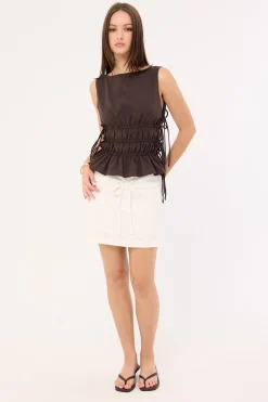 Abby Linen Mid Rise Skort White