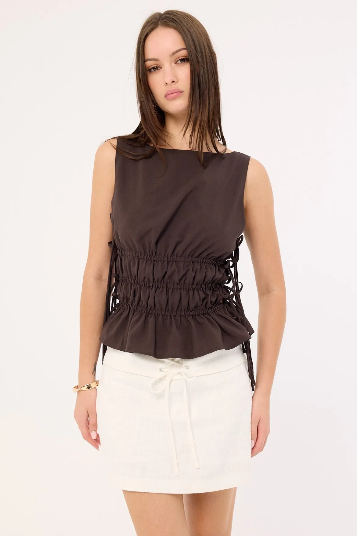 Abby Linen Mid Rise Skort White
