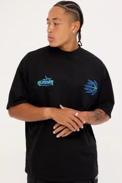 Academy Tee Black Aqua