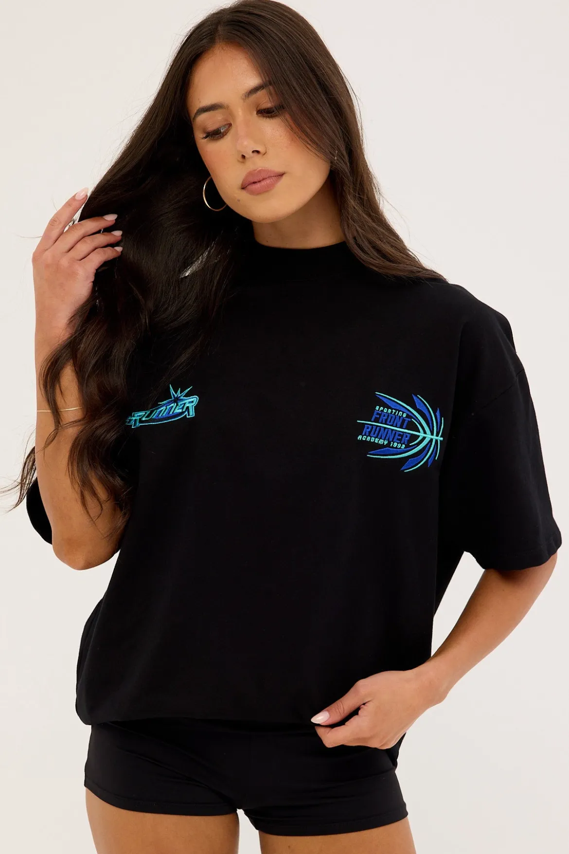 Academy Tee Black Aqua