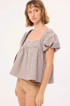 Adele Babydoll Top Brown Check