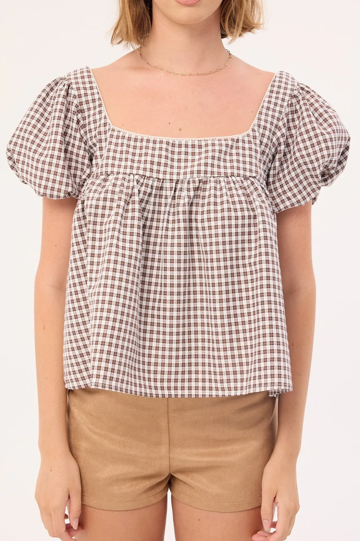 Adele Babydoll Top Brown Check