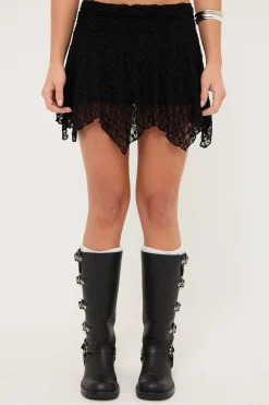 Adeline Asymmetrical Lace Mini Skirt Black