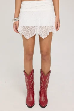 Adeline Asymmetrical Lace Mini Skirt White