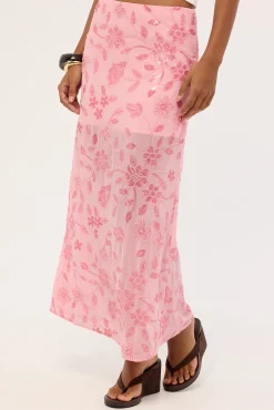 Adelyn Beaded Sequin Maxi Skirt Pink