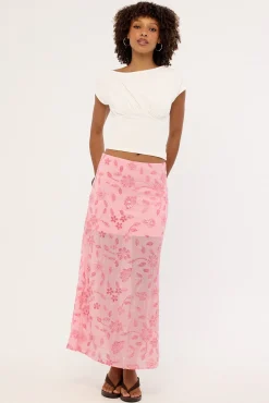 Adelyn Beaded Sequin Maxi Skirt Pink