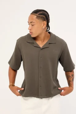 Alaric Boxy Cropped Resort Shirt Asphalt