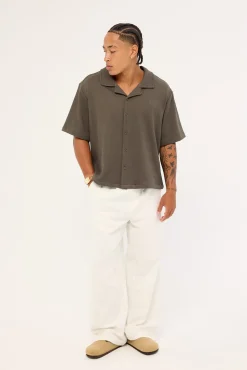 Alaric Boxy Cropped Resort Shirt Asphalt