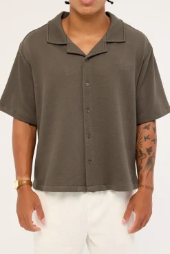 Alaric Boxy Cropped Resort Shirt Asphalt