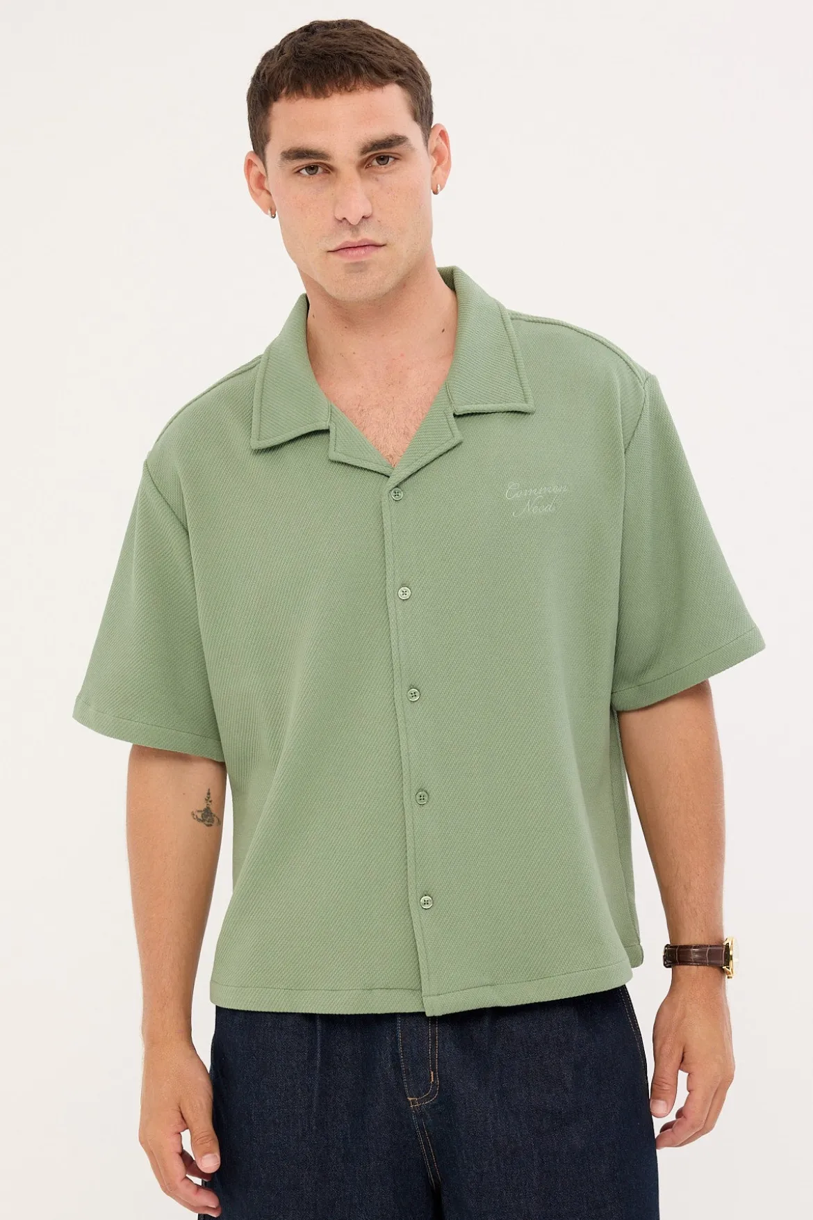 Alaric Boxy Cropped Resort Shirt Sage