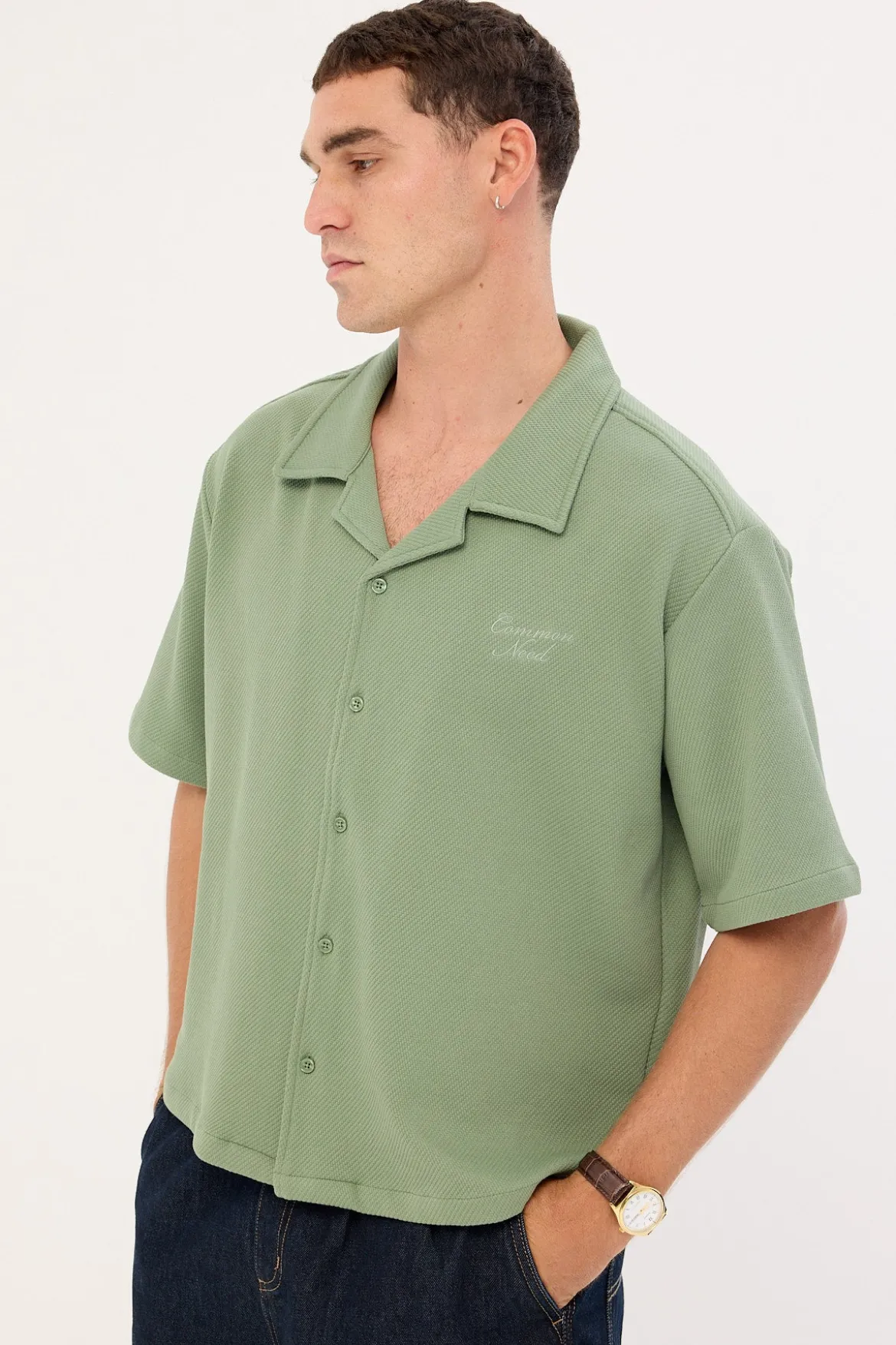 Alaric Boxy Cropped Resort Shirt Sage