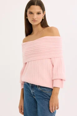 Alegra Off Shoulder Knit Jumper Pink