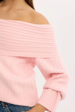 Alegra Off Shoulder Knit Jumper Pink