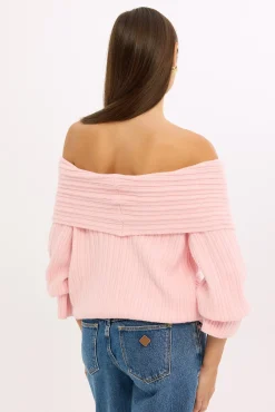 Alegra Off Shoulder Knit Jumper Pink