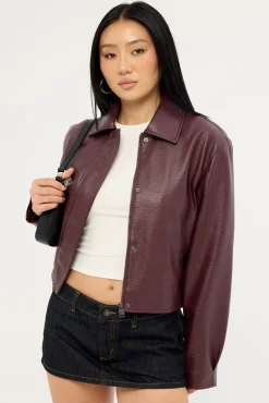 Alena Collared PU Jacket Plum