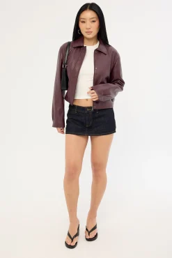 Alena Collared PU Jacket Plum