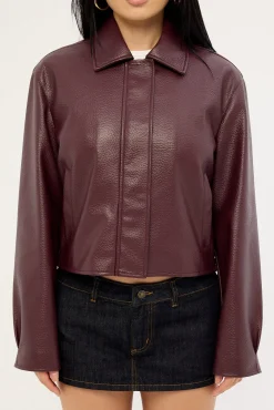 Alena Collared PU Jacket Plum