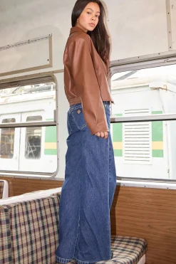Alena Collared PU Jacket Chestnut Brown