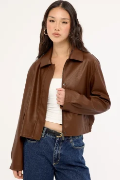 Alena Collared PU Jacket Chestnut Brown