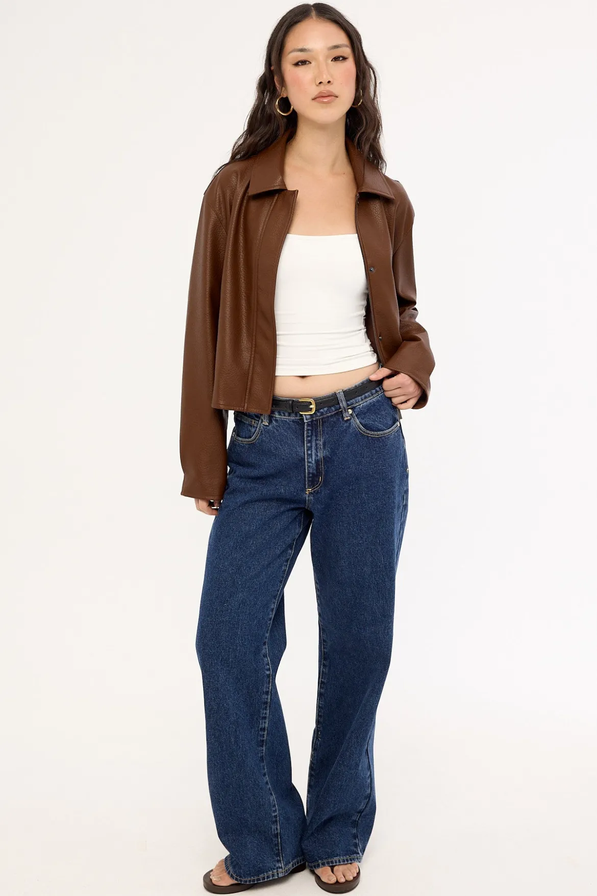 Alena Collared PU Jacket Chestnut Brown