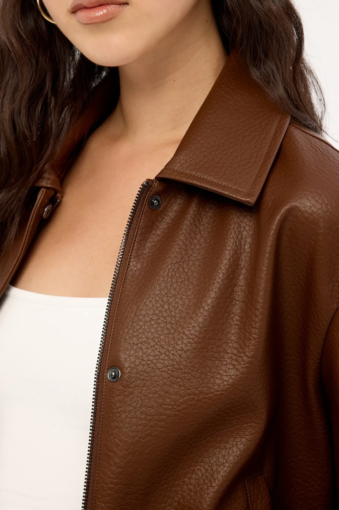 Alena Collared PU Jacket Chestnut Brown