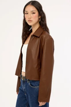 Alena Collared PU Jacket Chestnut Brown