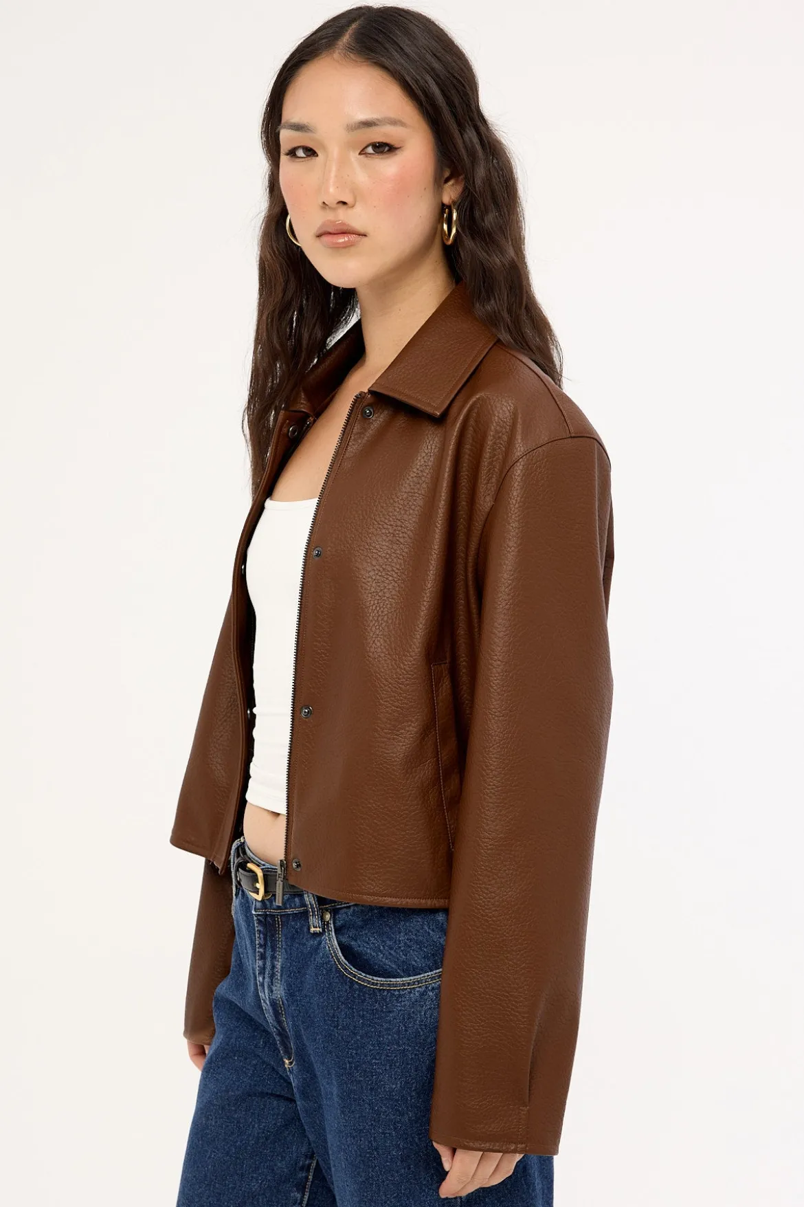 Alena Collared PU Jacket Chestnut Brown