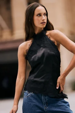 Alexa Lace Halter Top Black