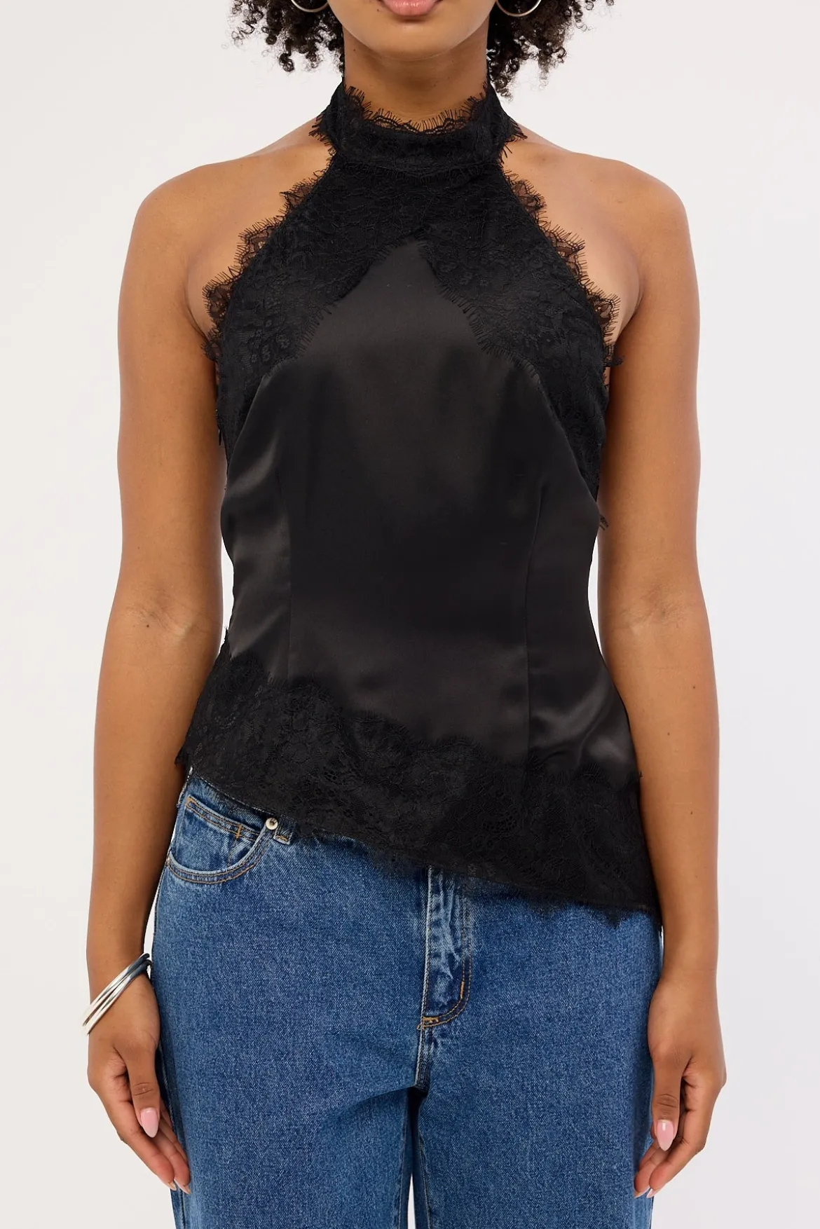 Alexa Lace Halter Top Black