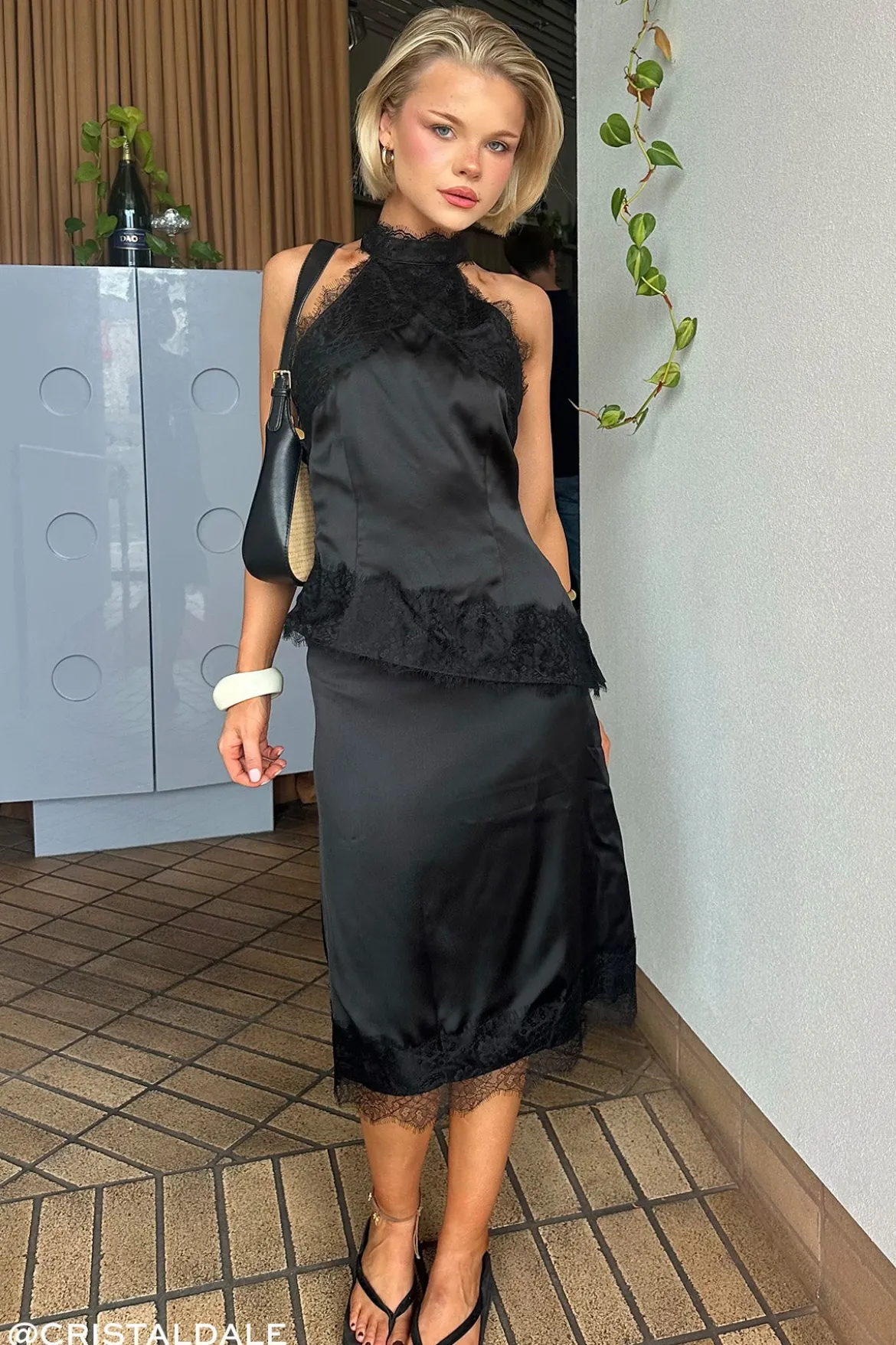 Alexa Lace Midi Skirt Black