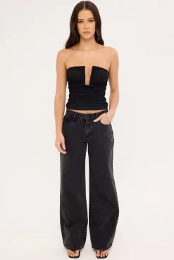 Alicia Shimmer Strapless Top Black