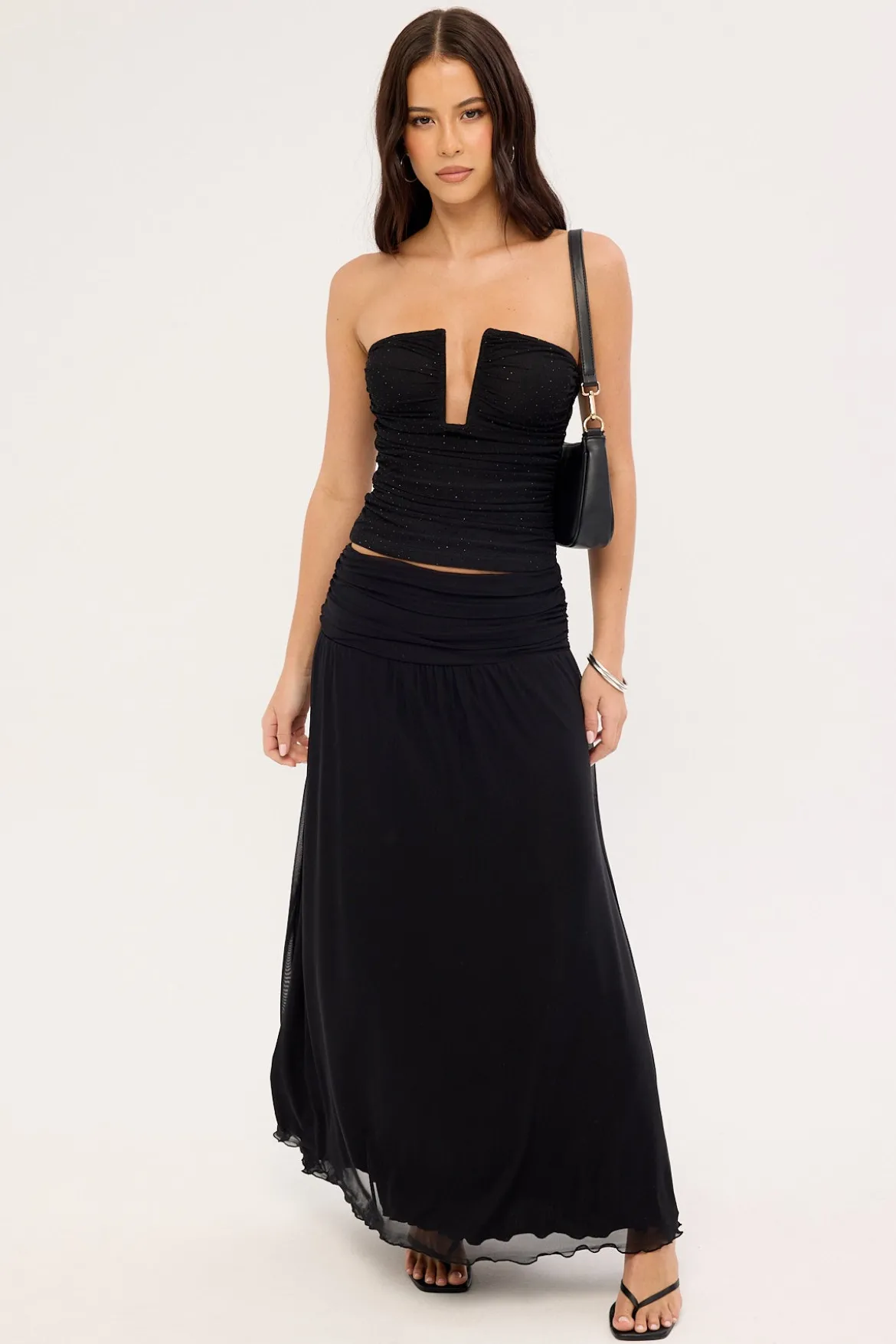 Alicia Shimmer Strapless Top Black