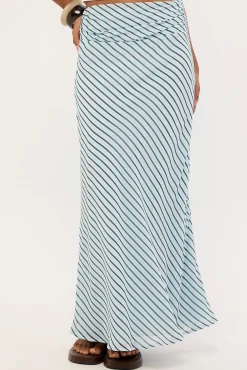 Aliyah Stripe Maxi Skirt Blue and Brown