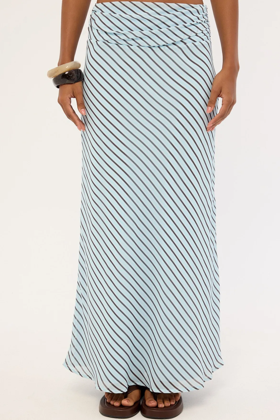 Aliyah Stripe Maxi Skirt Blue and Brown