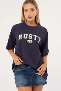 All Saint Collegiate OG Oversize Tee Navy Blue