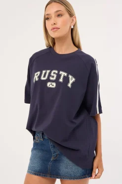 All Saint Collegiate OG Oversize Tee Navy Blue