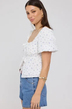 Allora Floral Short Sleeve Top Blue Floral