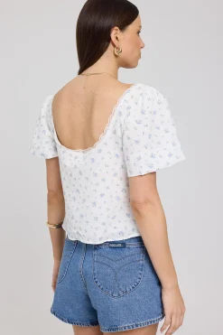 Allora Floral Short Sleeve Top Blue Floral