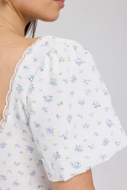 Allora Floral Short Sleeve Top Blue Floral