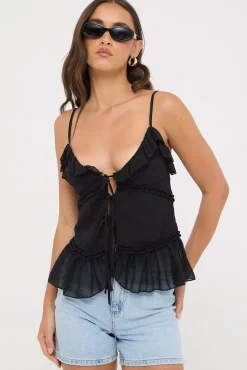 Amalie Ruffle Cami Top Black