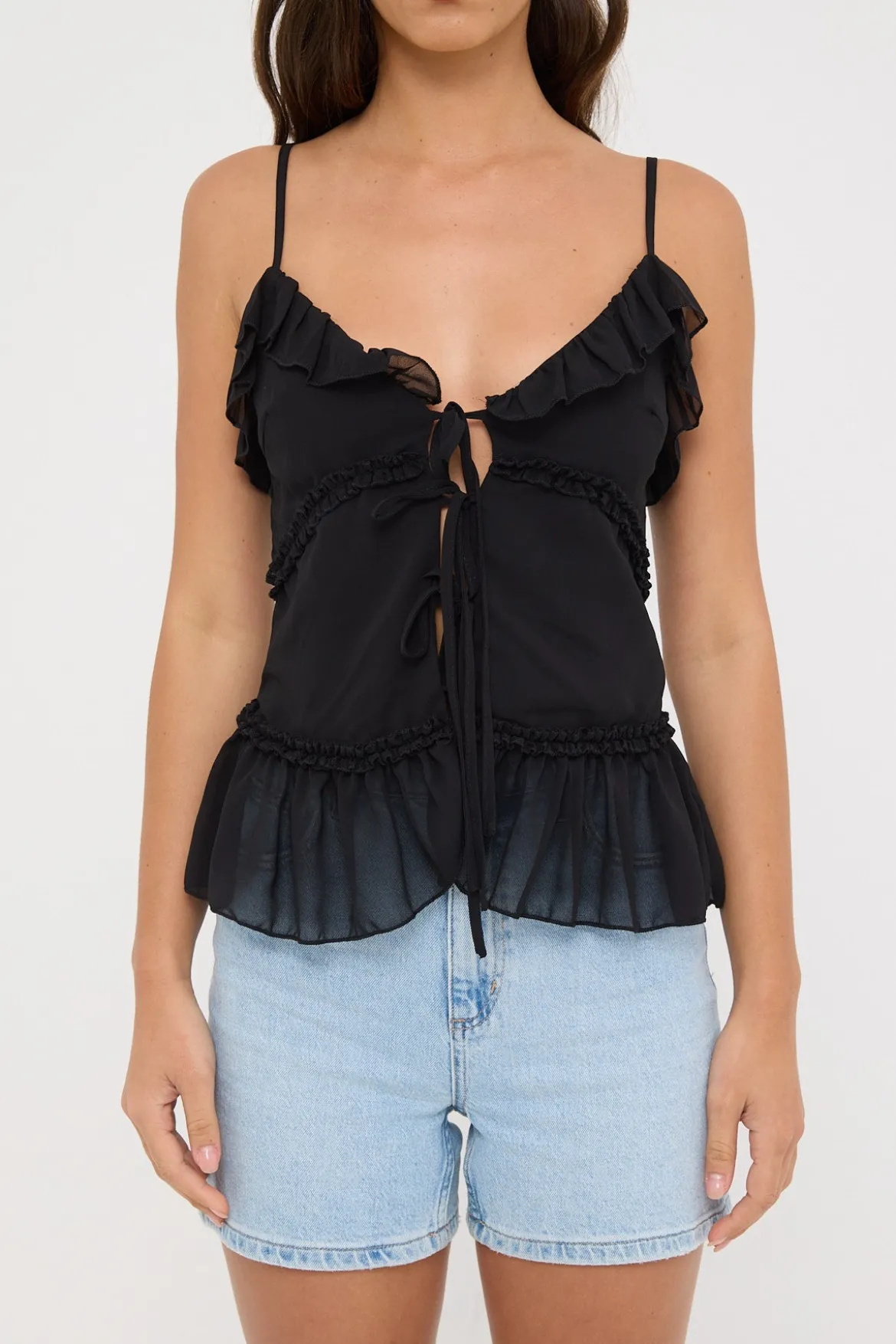 Amalie Ruffle Cami Top Black