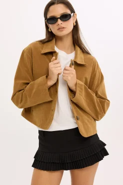 Amelie PU Suede Crop Jacket Tan